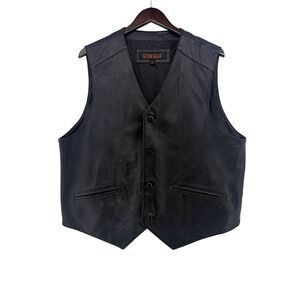 Guide Gear Mens Black Genuine Leather Western Biker Vest Large Button Front L